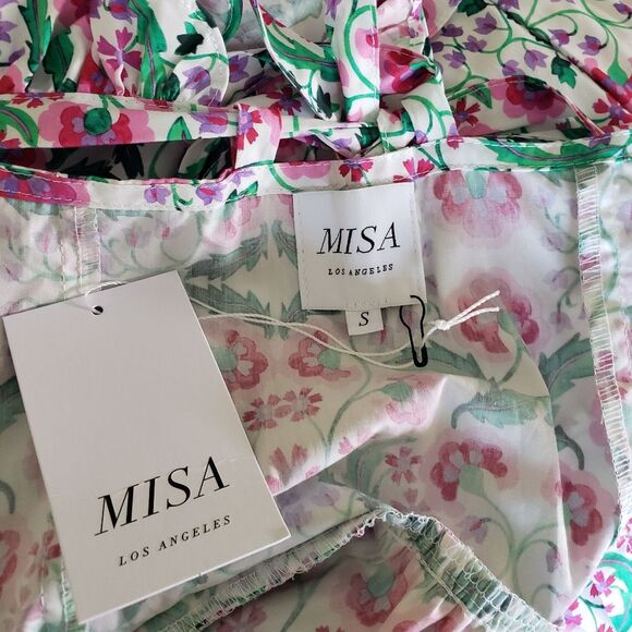 MISA x Revolve Morrison Floral Cotton Strappy Tiered Spring Fuschia Midi Dress - Picture 13 of 15